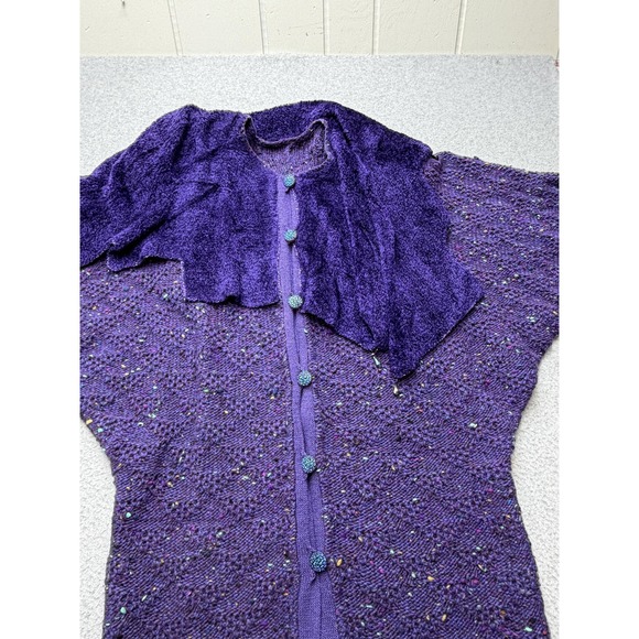 Vintage Purple‎ Tweed Knit Sweater Womens Large Beaded Dolman Cardigan Cape 80s - Picture 10 of 16